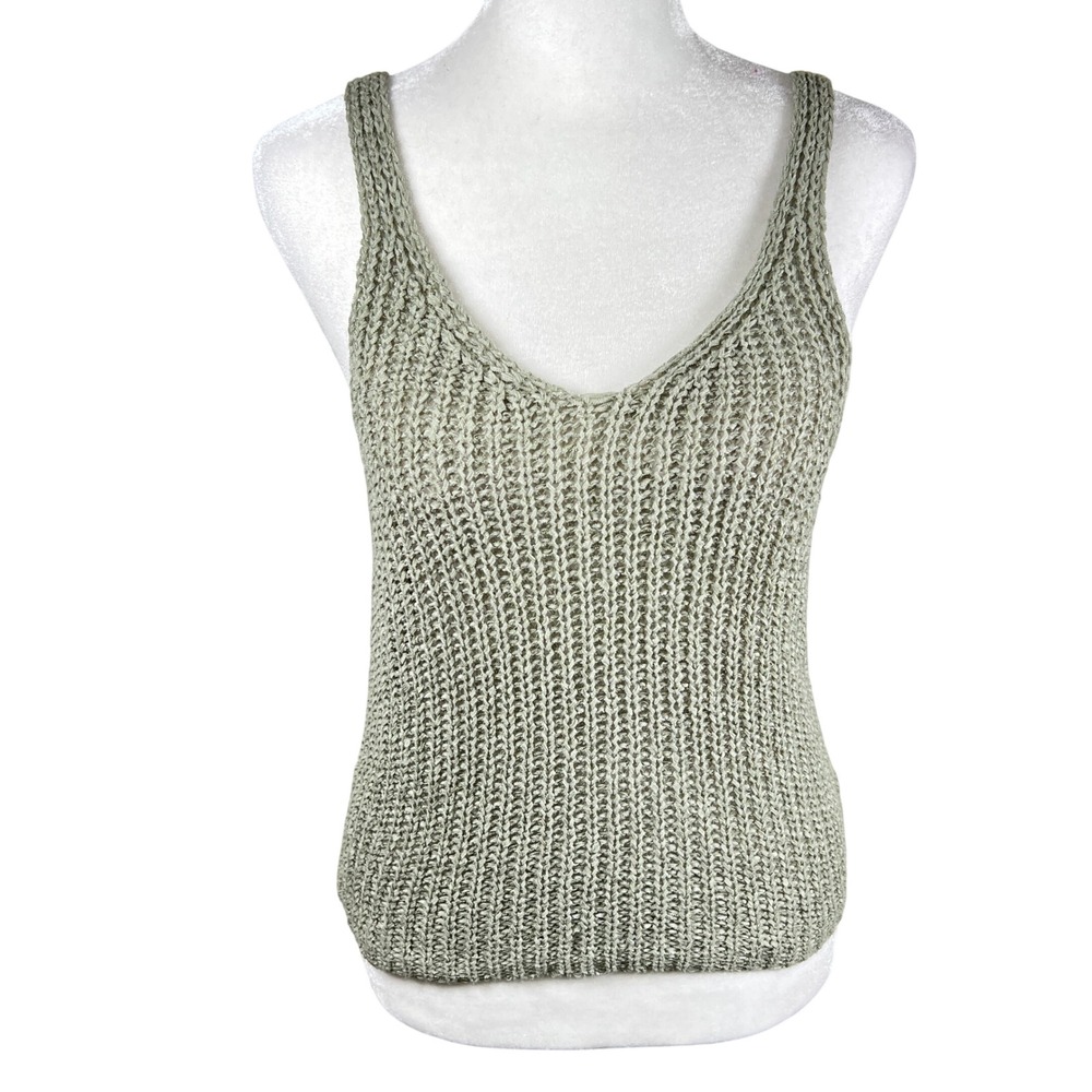 Moon & Madison Womens Sage Green Knit V-Neck Tank Top‎ Stretch Size Small